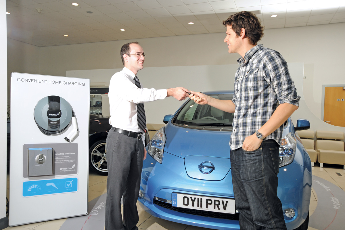 Nissan Leaf front three-quarters
