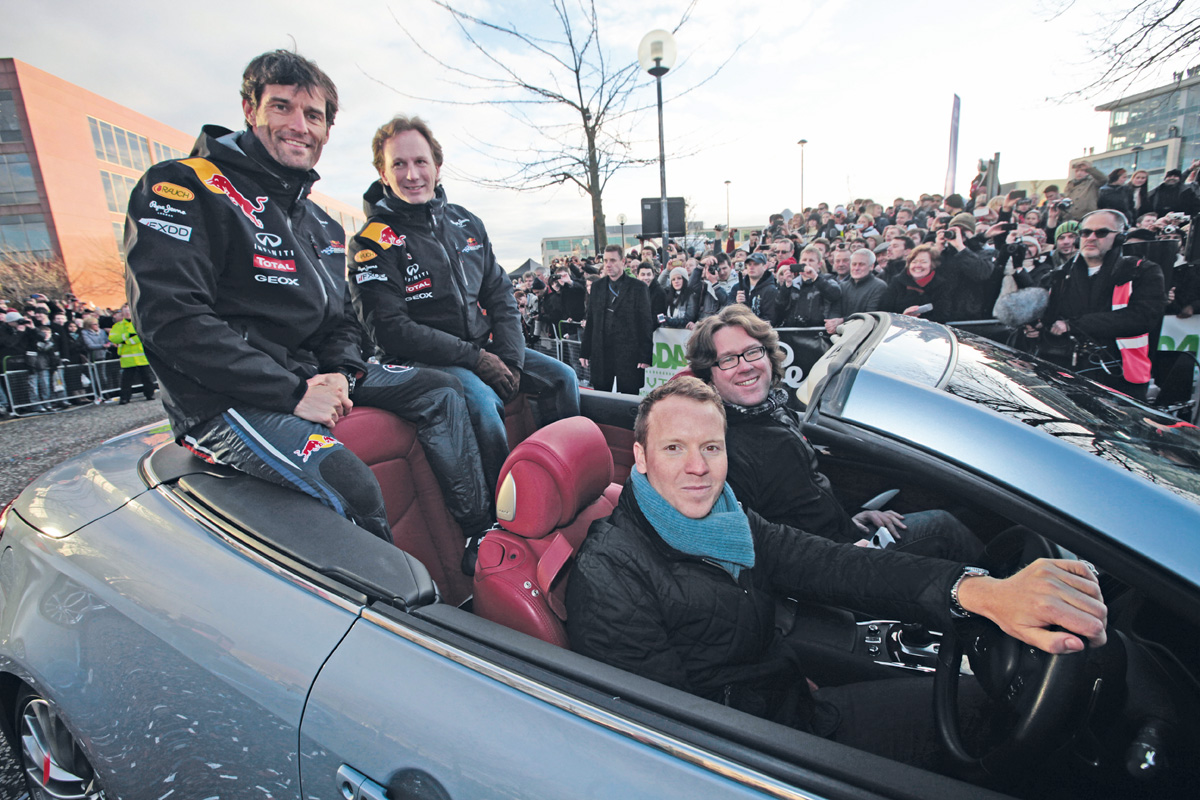 Red Bull Racing victory parade with Mark Webber and Christian Horner