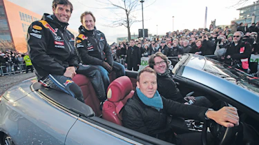 Red Bull Racing victory parade with Mark Webber and Christian Horner