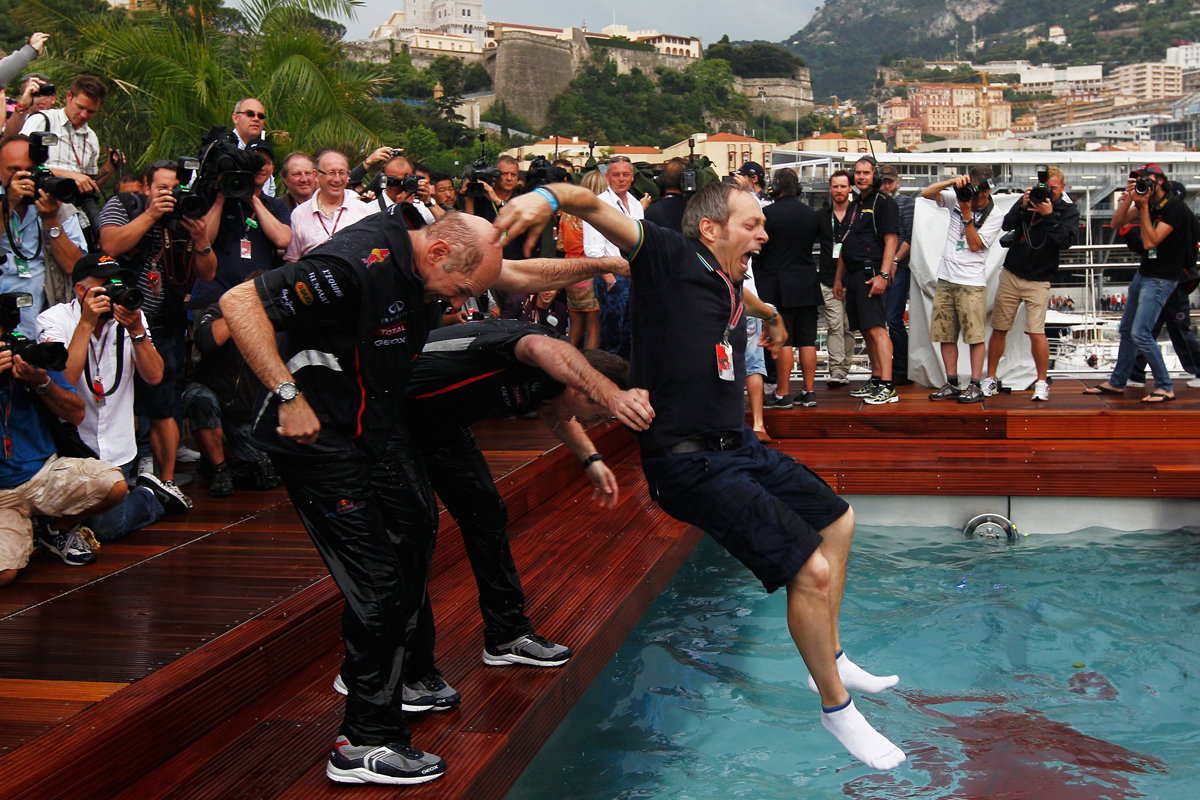 Red Bull's Christian Horner, Adrian Newey and Mark Thompson