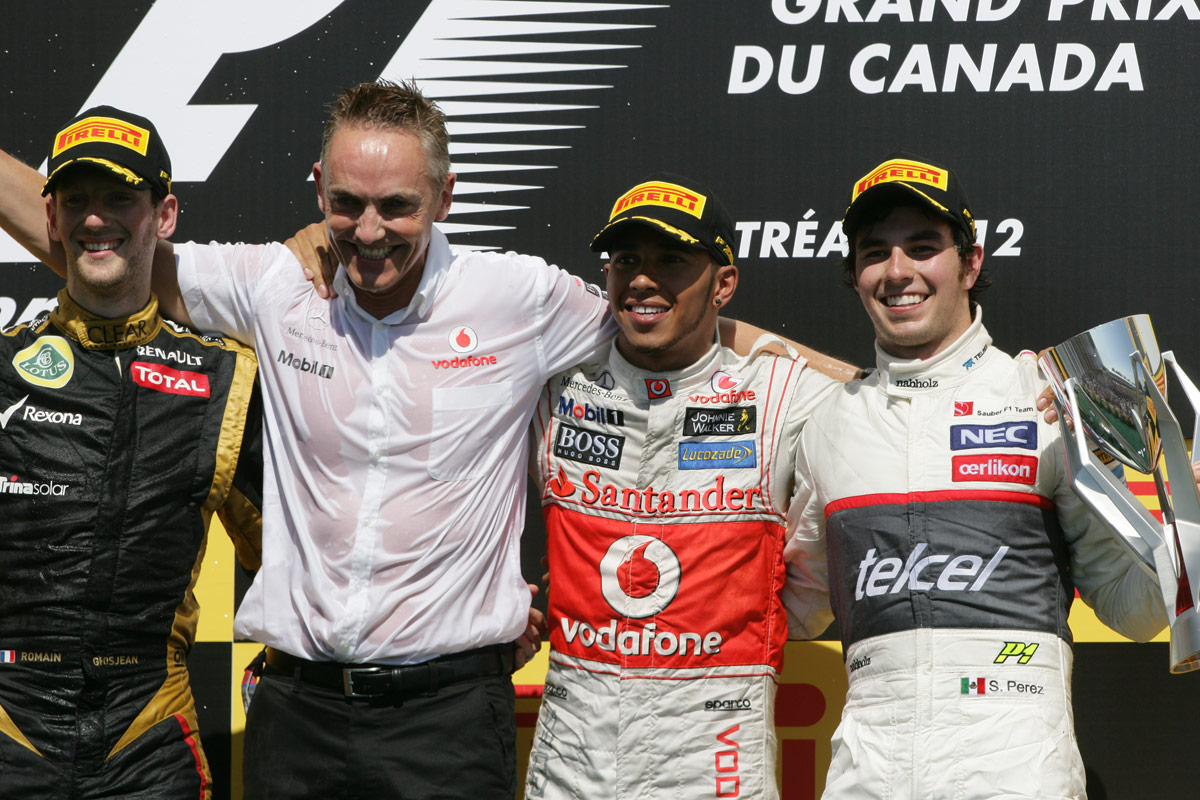 Romain Grosjean, Martin Whitmarsh, Lewis Hamilton and Sergio Perez