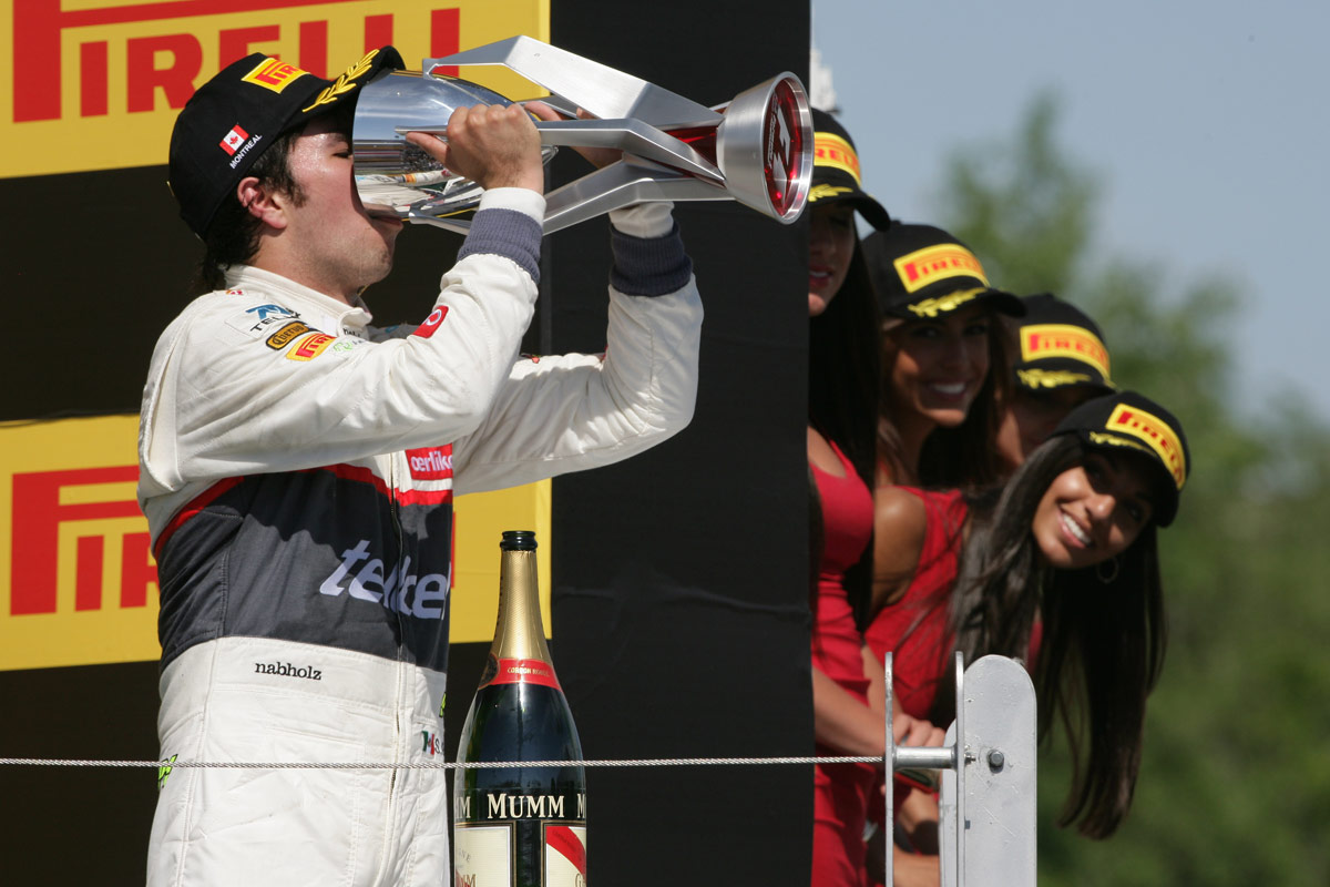 Sergio Perez on the podium