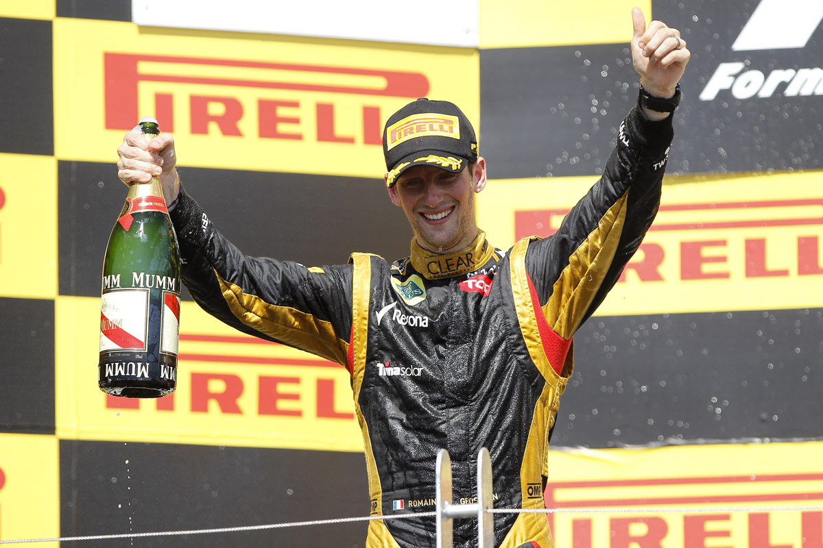 Romain Grosjean on the podium
