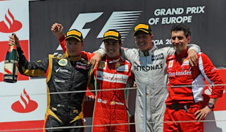 Kimi Raikkonen, Fernando Alonso, Michael Schumacher and Andrea Stella