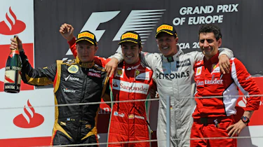 Kimi Raikkonen, Fernando Alonso, Michael Schumacher and Andrea Stella