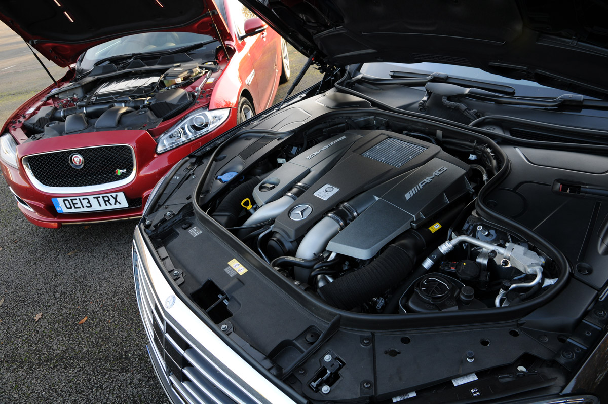 Mercedes S63 AMG vs Jaguar XJR engines