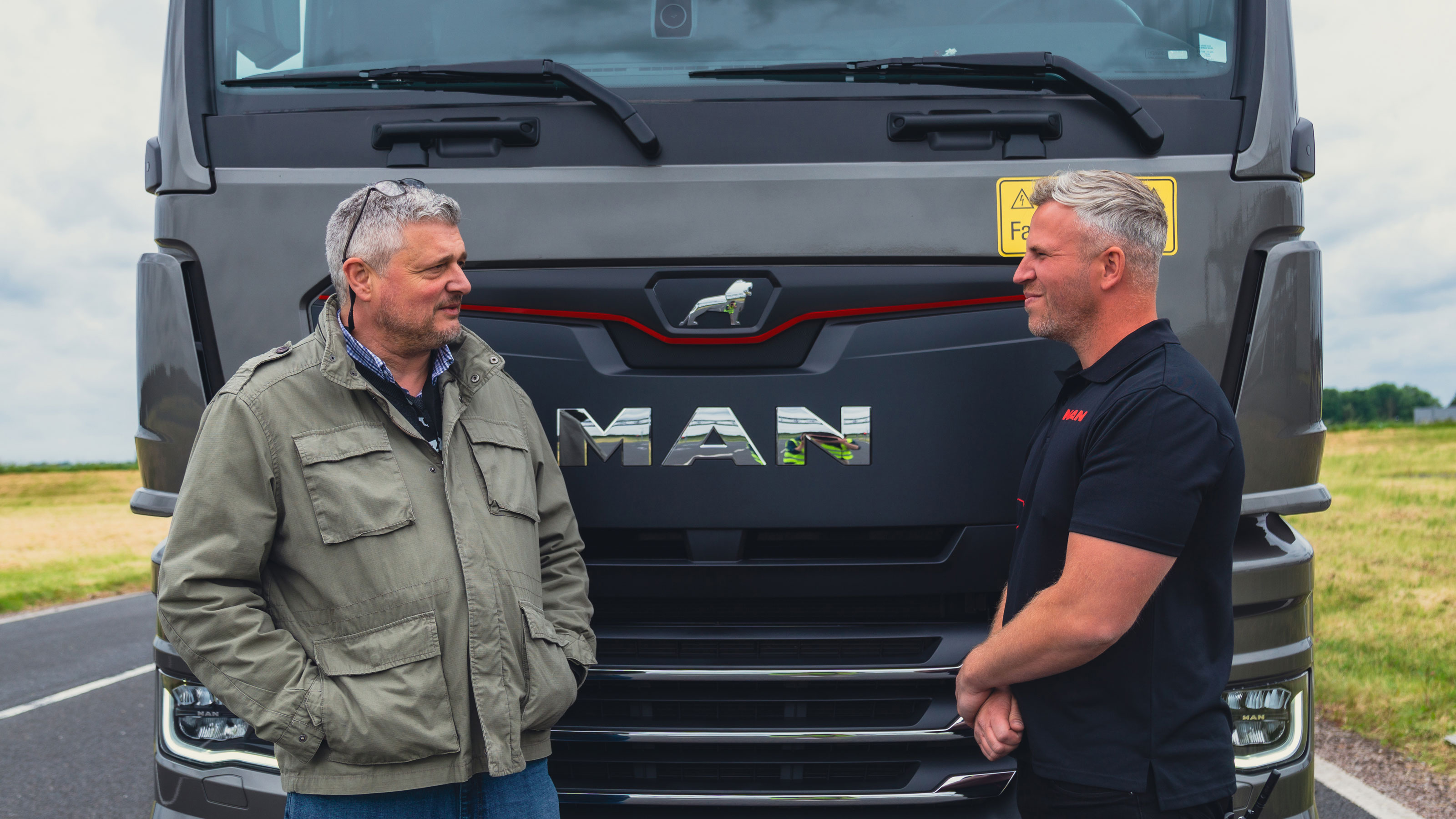 MAN eTGX truck test: Chris Rosamond and Dan Lester close-up