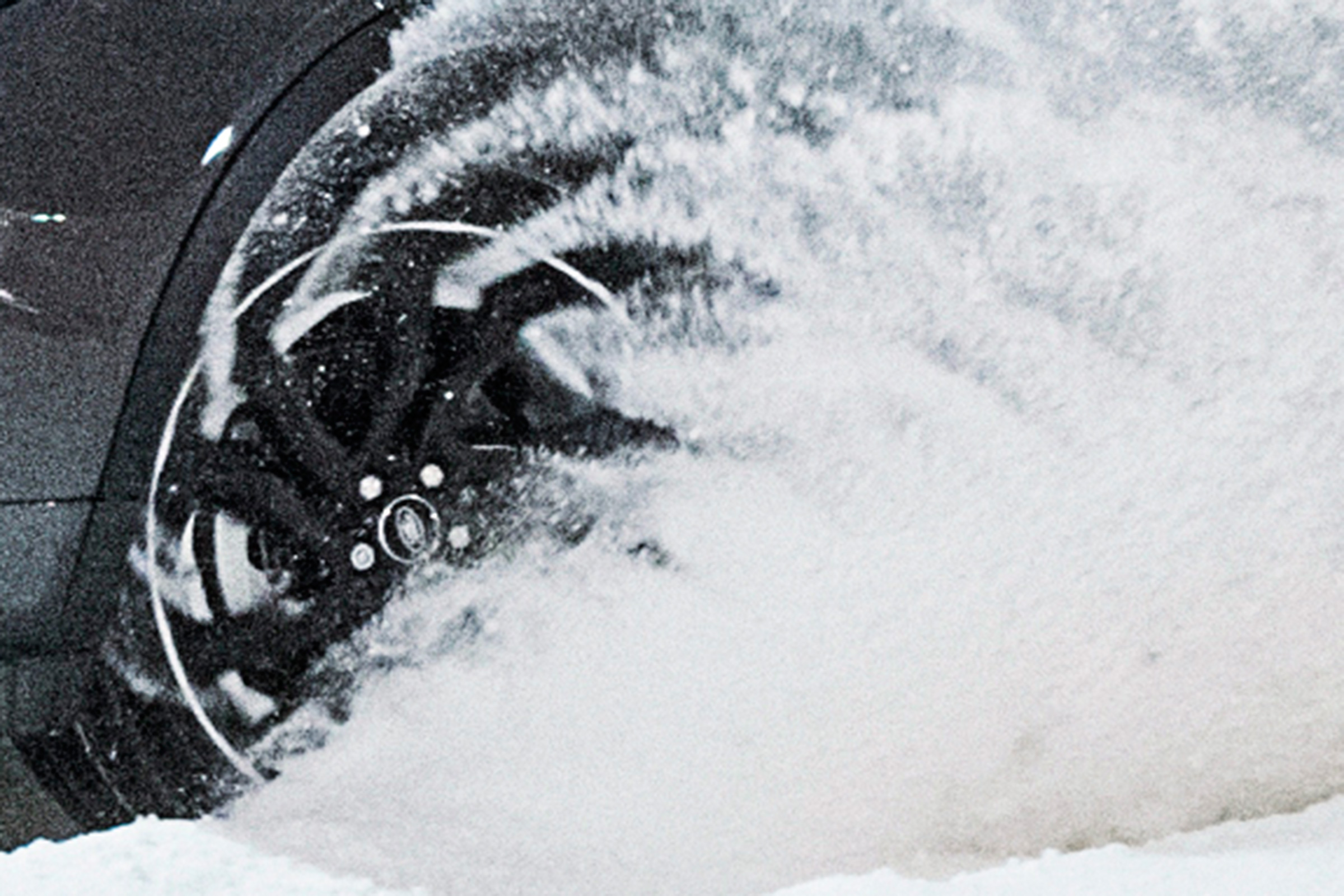 Wheel driving through heavy snow